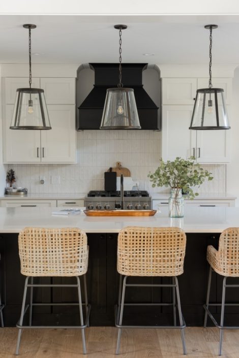 kitchen island and black hood designs