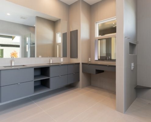 modern master bathroom floating cabinets